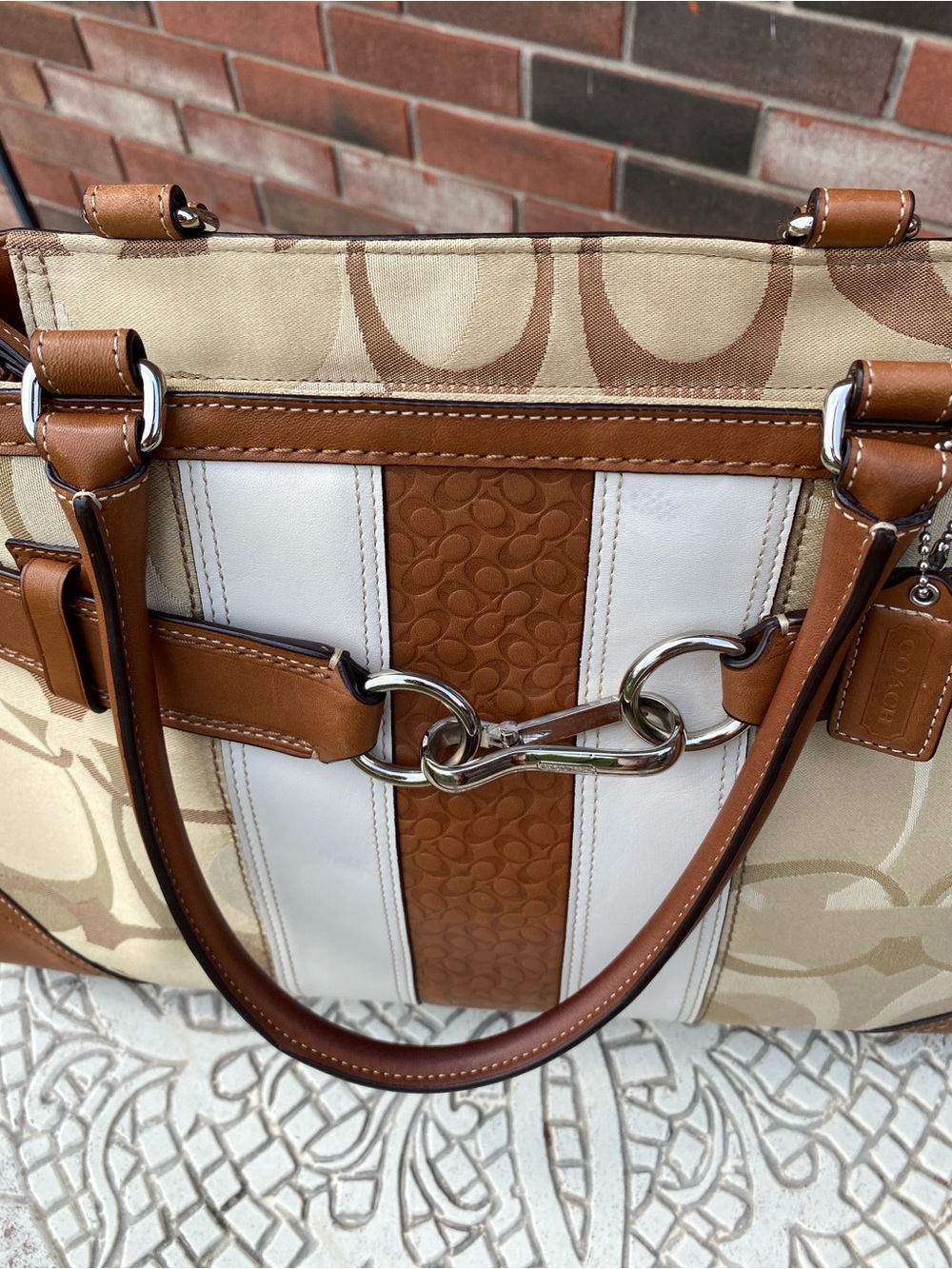 Coach Hampton Optic Signature Stripe Carryall Bag Equestrian Style - Picture 10 of 15